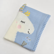 Personalized Knitted 100% Cotton Blue Unicorn Blanket