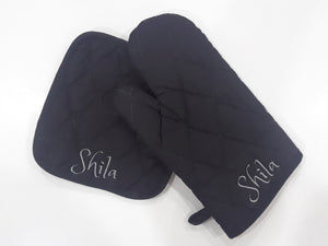 Personalized Hebrew Name Pot Holder & Oven Mitt set, 3 Colors - FREE Shipping