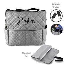 Personalized Hebrew Name 3 in 1 Diaper Bag set - Quilted Messenger bag - Grey