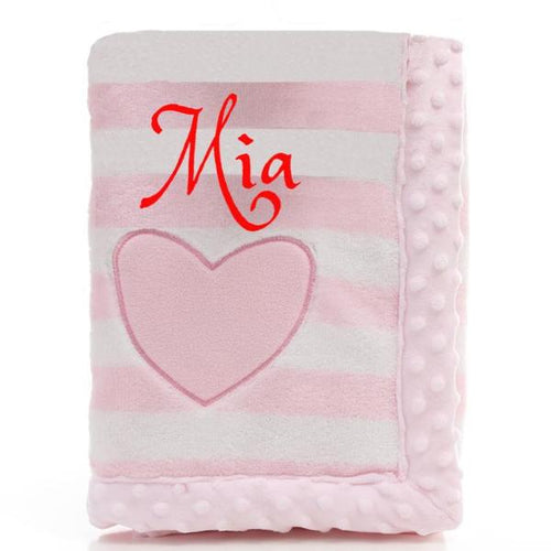 Personalized Thick minky Stripped Blanket -Pink