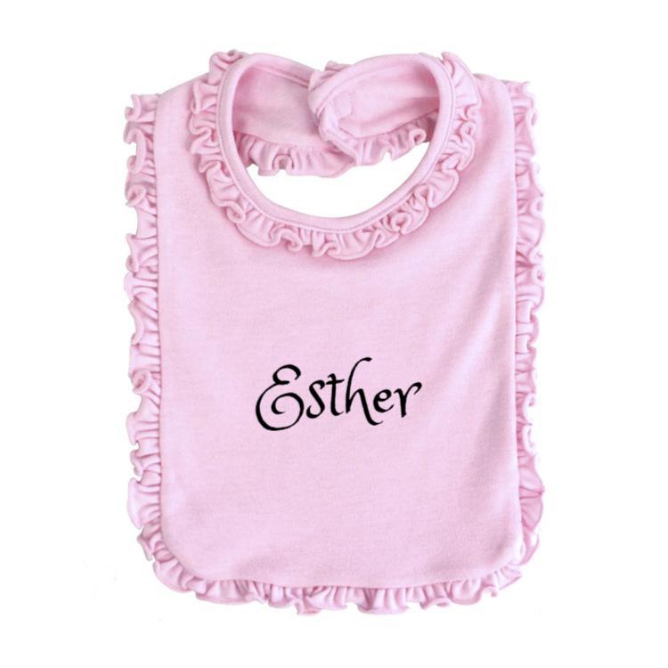 Personalized Hebrew Name Baby bib - Pink Ruffle - FREE Shipping