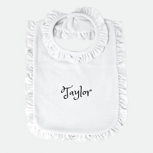 Personalized Hebrew Name Baby bib - White Ruffle - FREE Shipping