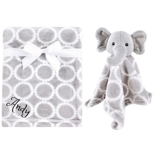 Personalized Hebrew Name blanket Set For Baby -Grey  Elephant