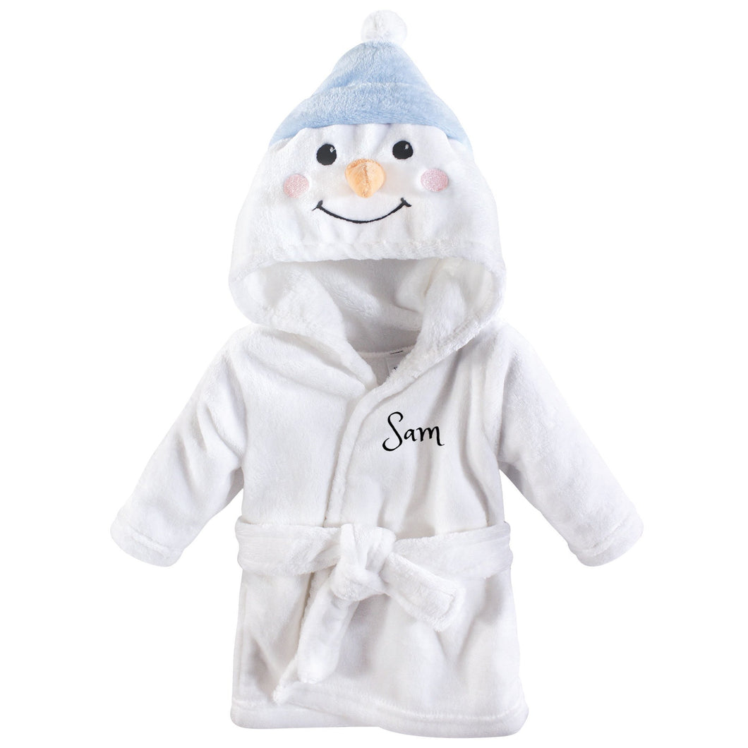 Personalized Hebrew Name Plush Baby Bathrobe -Snowmen -FREE Shipping