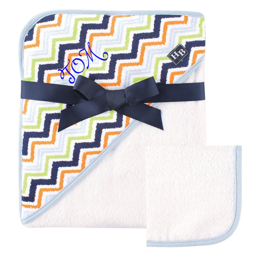 Personalized Hebrew Name Hooded Baby Towel and Washcloth Set- CHEVRON - FREE Shipping