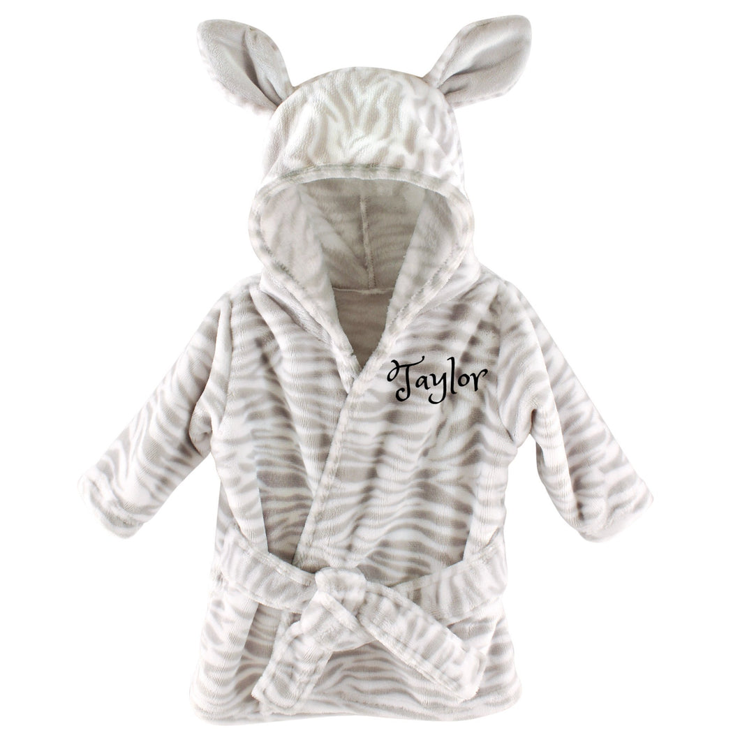 Personalized Hebrew Name Plush Baby Bathrobe - ZEBRA  - FREE Shipping