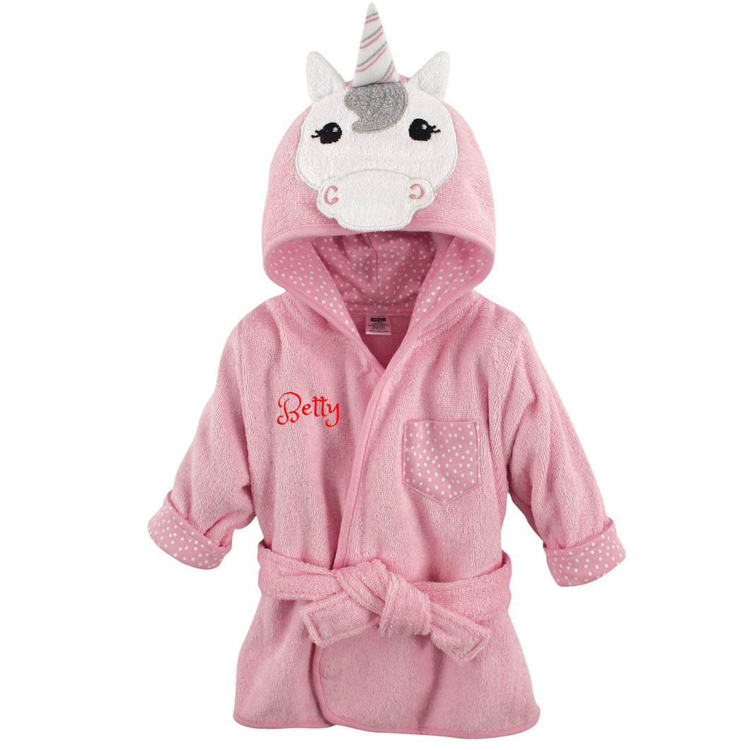 Personalized Hebrew Name Terry Bathrobe Pink Unicorn -FREE Shipping