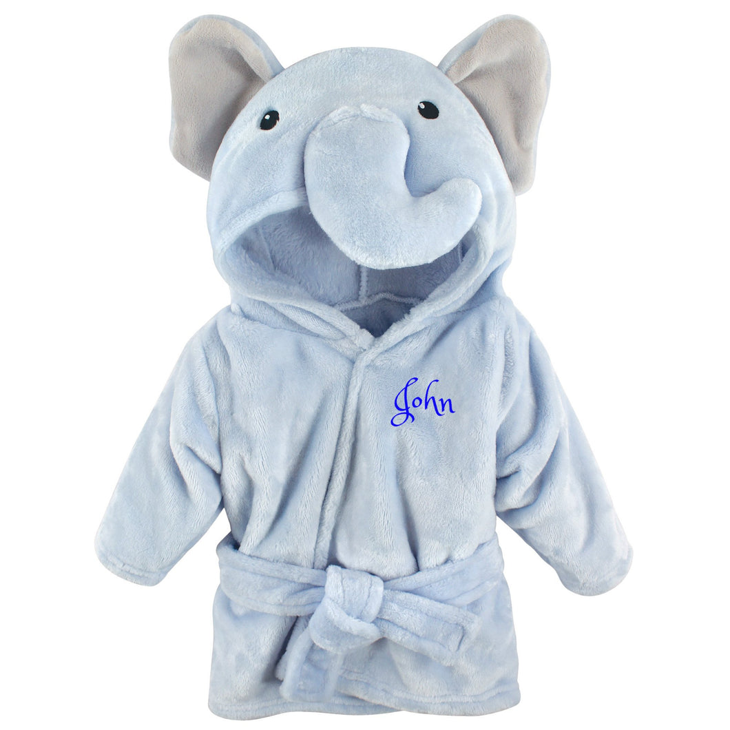 Personalized Hebrew Name Plush Baby Bathrobe -Blue Elephant -FREE Shipping