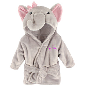 Personalized Hebrew Name Plush Baby Bathrobe -Pink Elephant -FREE Shipping