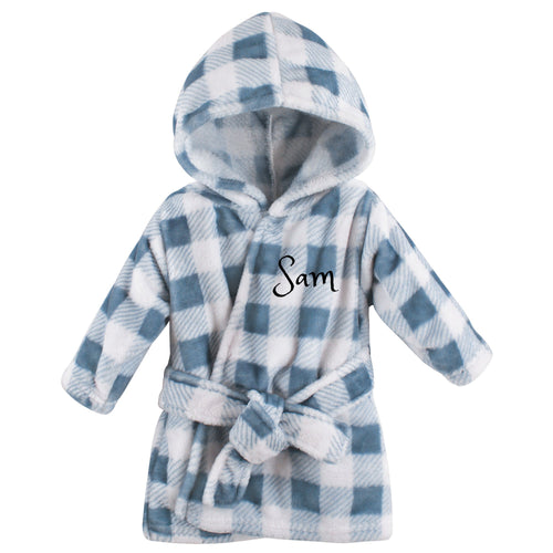 Personalized Hebrew Name Plush Baby Bathrobe -Blue Pattern -FREE Shipping