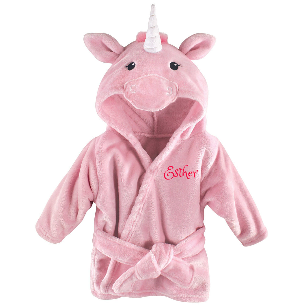 Personalized Hebrew Name Plush Baby Bathrobe - Unicorn  - FREE Shipping