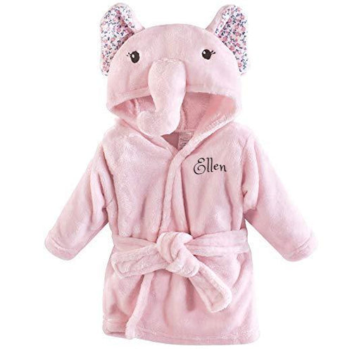 Personalized Hebrew Name Plush Bathrobe Floral Elephant -FREE Shipping