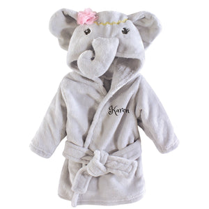 Personalized Hebrew Name Plush Baby Bathrobe -Princess Elephant -FREE Shipping