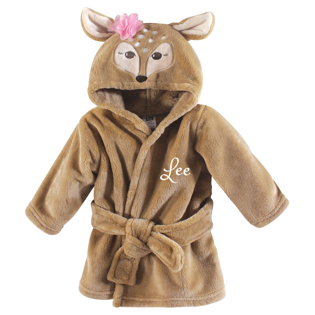 Personalized Hebrew Name Plush Baby Bathrobe -Fawn -FREE Shipping