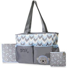 Personalized Hebrew Name 3 in 1 Diaper Bag set -Blue Monkey - FREE Shipping