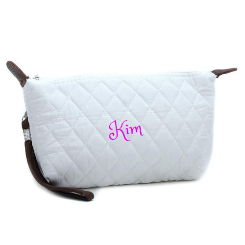 Personalized Hebrew Name Quilted Clutch | Makeup Bag w/ Strap | White | FREE Shipping