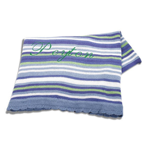 Personalized Hebrew Name Cotton knit stripe blanket - Blue - FREE Shipping