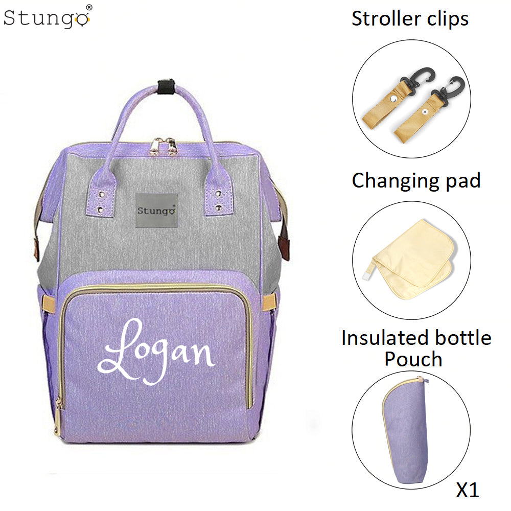 Personalized Large Diaper Bag Knapsack set -Lavender /Grey