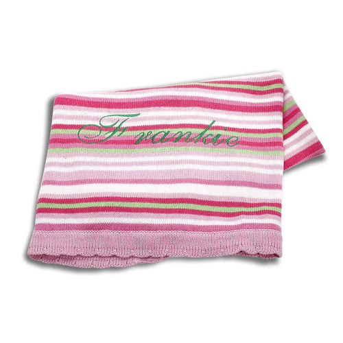 Personalized Hebrew Name Cotton knit stripe blanket - Pink - FREE Shipping