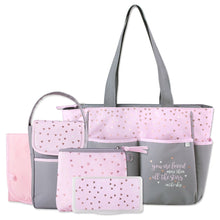 Personalized Hebrew Name 5 in 1 Diaper Bag set - Pink "Stars" - FREE Shipping