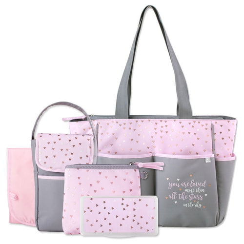 Personalized Hebrew Name 5 in 1 Diaper Bag set - Pink 