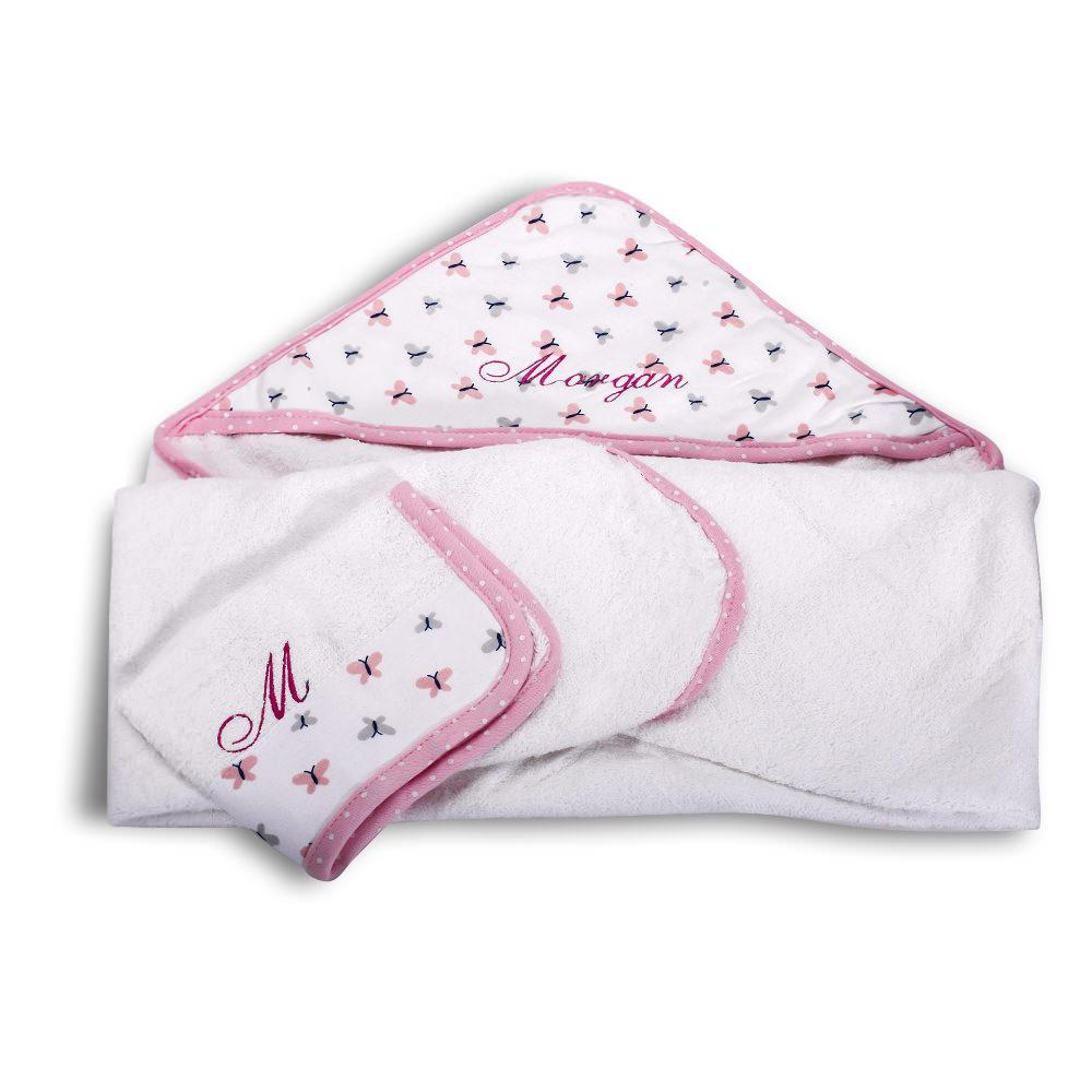 Personalized Hebrew Name Hooded Baby Towel And Washcloth - PINK -FREE Shipping