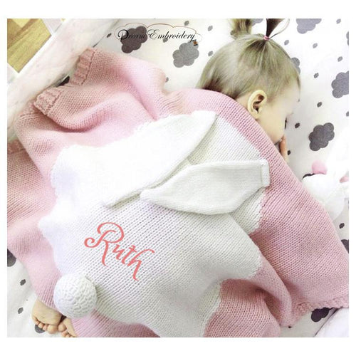 Personalized Knitted 100% Cotton Rabbit Blanket -Pink