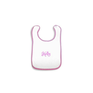 Personalized Hebrew Name Baby bib - Pink Trim - FREE Shipping