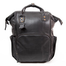 Large Black Leather Diaper Bag Knapsack