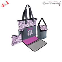 Personalized Hebrew Name 4 in 1 Diaper Bag set - Fuchsia Elephant- FREE Shipping