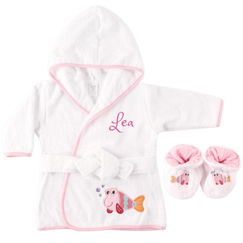 Personalized Hebrew Name Plush Baby Bathrobe With Slippers - Fish- FREE Shipping