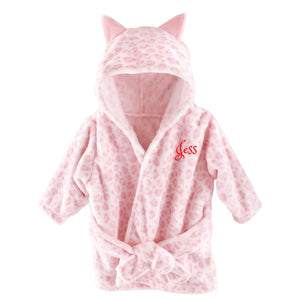 Personalized Hebrew Name Plush Baby Bathrobe - Pink Leopard - FREE Shipping