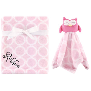 Personalized Hebrew Name blanket Set For Baby - Pink owl
