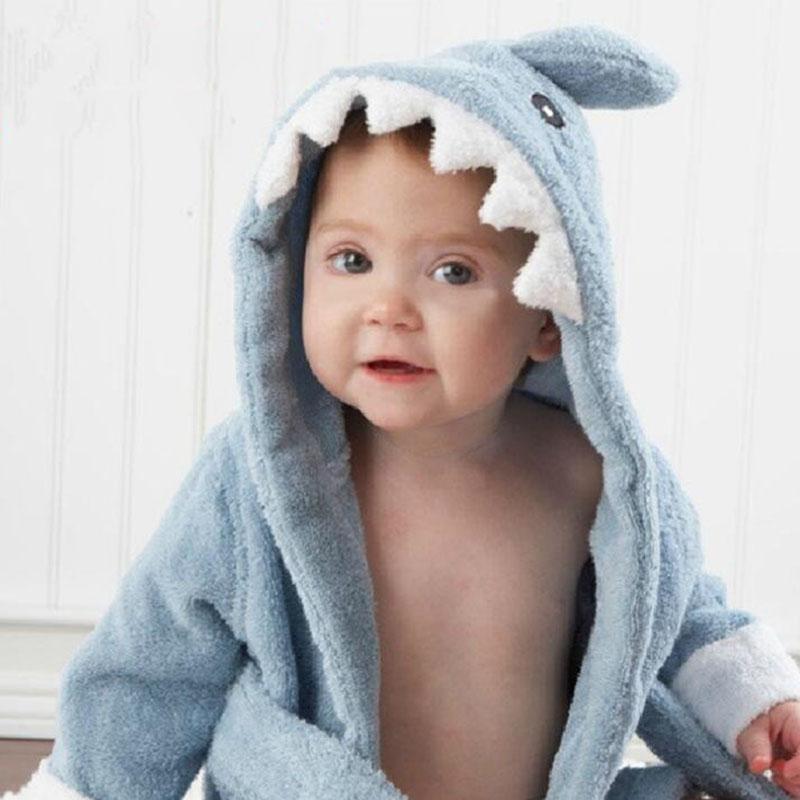 Personalized Hebrew Name Terry Bathrobe Blue Shark -FREE Shipping